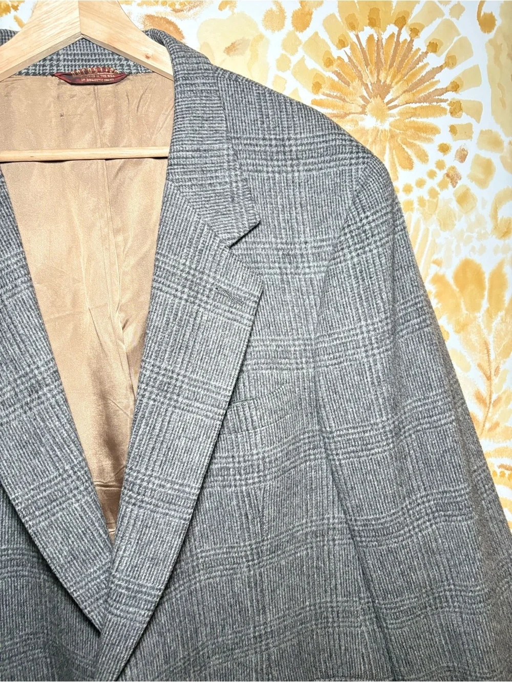 Nordstrom 100% Camel Hair Gray Glen Plaid Blazer | Luxury Men's Sport Coat